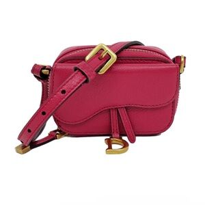 CHRISTIAN DIOR 
Goatskin Mini Saddle Shoulder Strap Pouch Raspberry